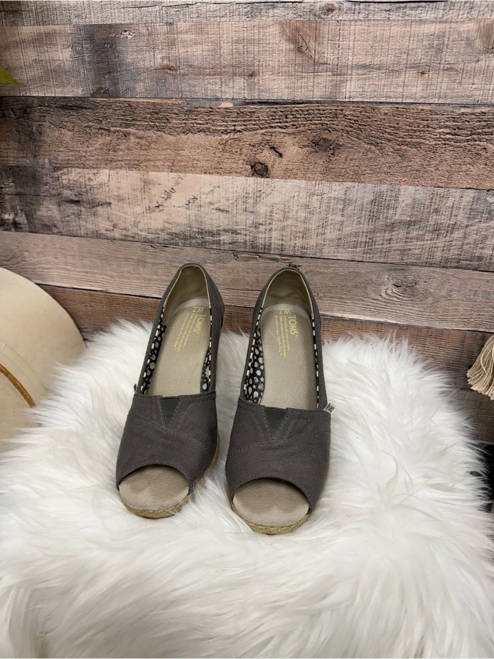 TOMS Grey Peep-Toe Wedge